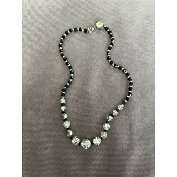 VTG Lot 2 Black & Clear Crystal Glass Bead Necklaces – Elegant Costume Jewelry - Picture 6 of 12